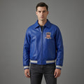 Men’s Blue Lambskin Leather Varsity Jacket – Ribbed Trim Bomber jacket