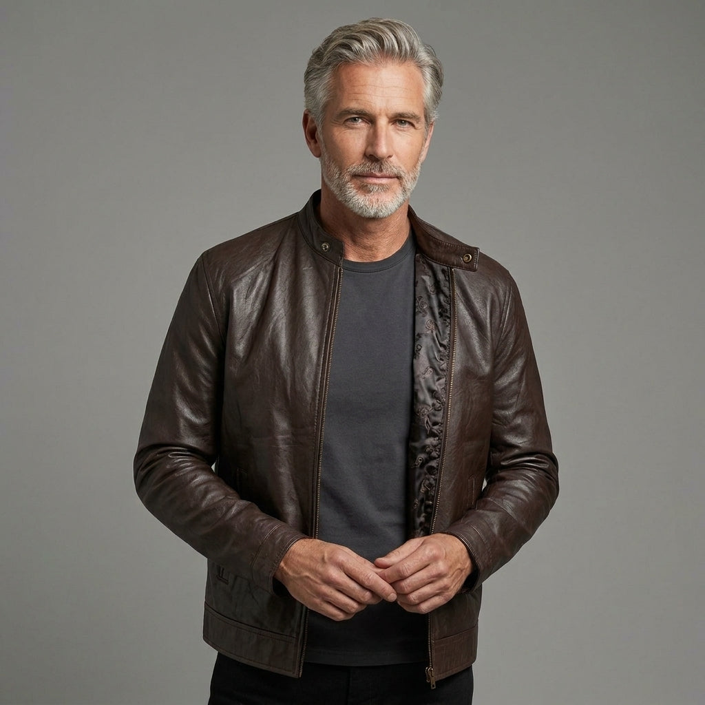 Men's Brown Sheepskin Leather Jacket  Biker jacket