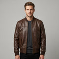 Men’s Brown Sheepskin Leather Bomber Jacket – Classic Flight Style