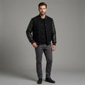 Men’s Black Leather Sleeve Varsity Jacket – Classic Letterman
