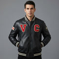 Men’s Black Leather Varsity Jacket – Personalized Letterman Bomber