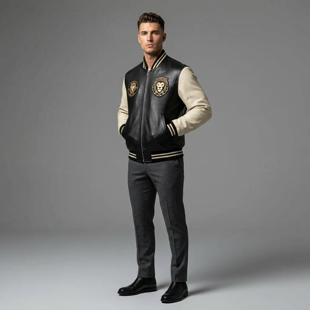 Men’s Genuine Leather Varsity Jacket – Custom Logo Letterman