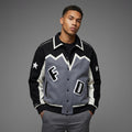 Men’s White, Grey & Black Varsity Jacket – Patchwork Streetwear