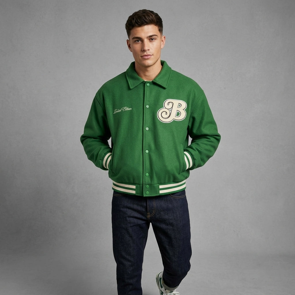 Men’s Green oversize Varsity Jacket – Limited Edition Letterman jacket