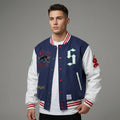 Men’s Blue Oversized Varsity Jacket – Classic Letterman with White Sleeves