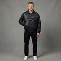 Men’s Black Leather Varsity Jacket – Oversized Embroidered Logo Letterman