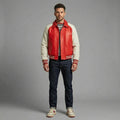 Men’s Luxury Lambskin Leather Varsity Jacket – Red & Cream College Letterman