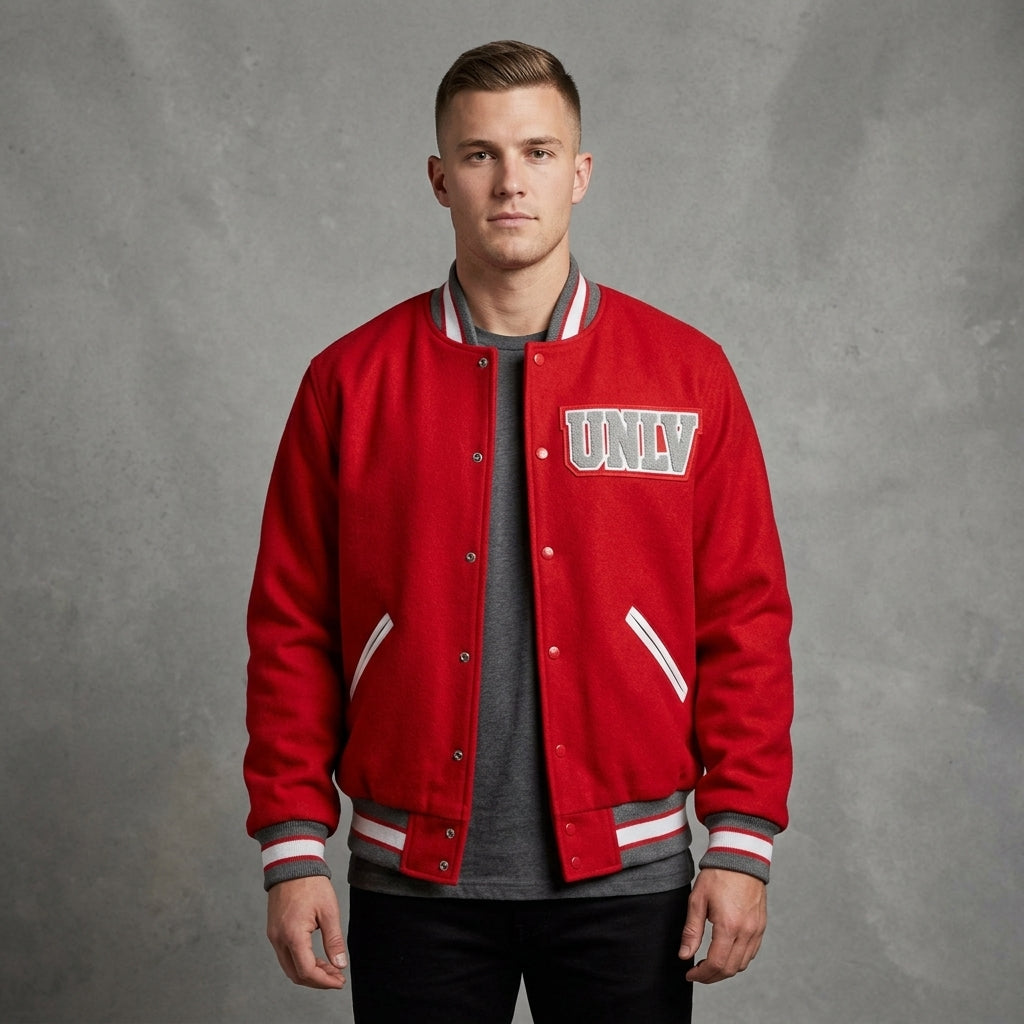 Men’s Red Letterman Varsity Jacket – Classic College Bomber Style