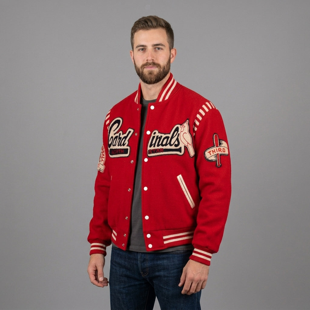 Men’s Vintage Red Wool Cardinals Varsity Jacket – Classic Letterman Bomber Style