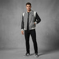 Men’s Slim Fit Bomber Jacket – Leather Sleeves Streetwear Style