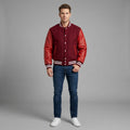 Men’s Maroon Wool Varsity Jacket – Slim Fit Leather Sleeves Baseball Letterman