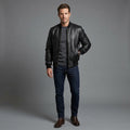 Men’s Genuine Cowhide Leather Varsity Jacket – Black Slim Fit Streetwear Style