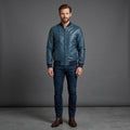 Men’s Navy Waxed Leather Bomber Jacket – Slim Fit Streetwear Style