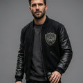 Men’s Black Patchwork Varsity Jacket – Streetwear Letterman