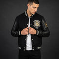 Men’s Black Striped Hybrid Varsity Jacket – Streetwear Letterman
