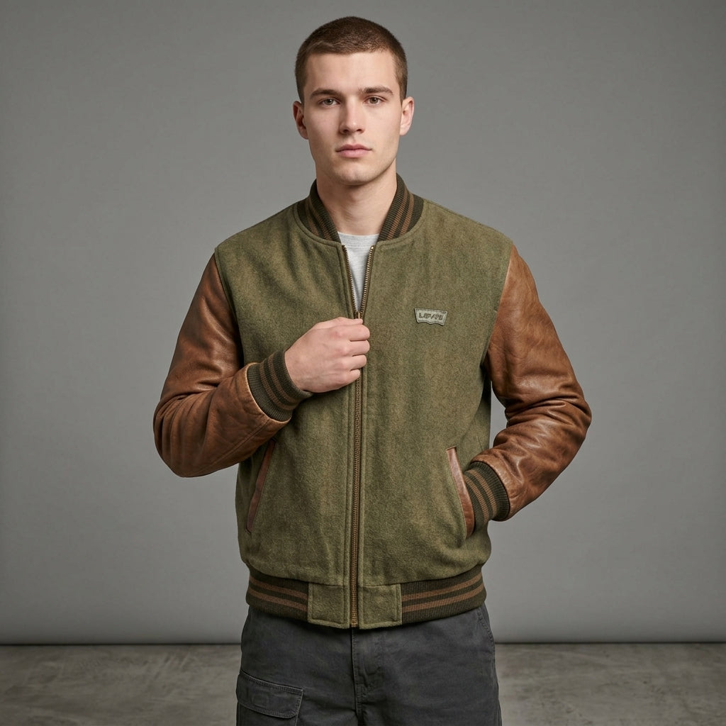 Men’s Leather Varsity Jacket – Vintage Letterman Streetwear Style