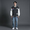 Men’s Grey & White Oversized Varsity Jacket – Embroidered Letterman Style