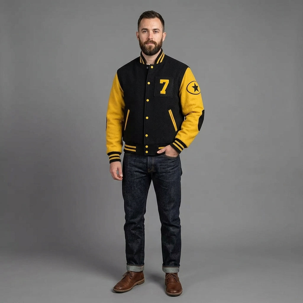 Men’s Winter Varsity Jacket – Wool Body Canvas Sleeves Breathable Letterman Style