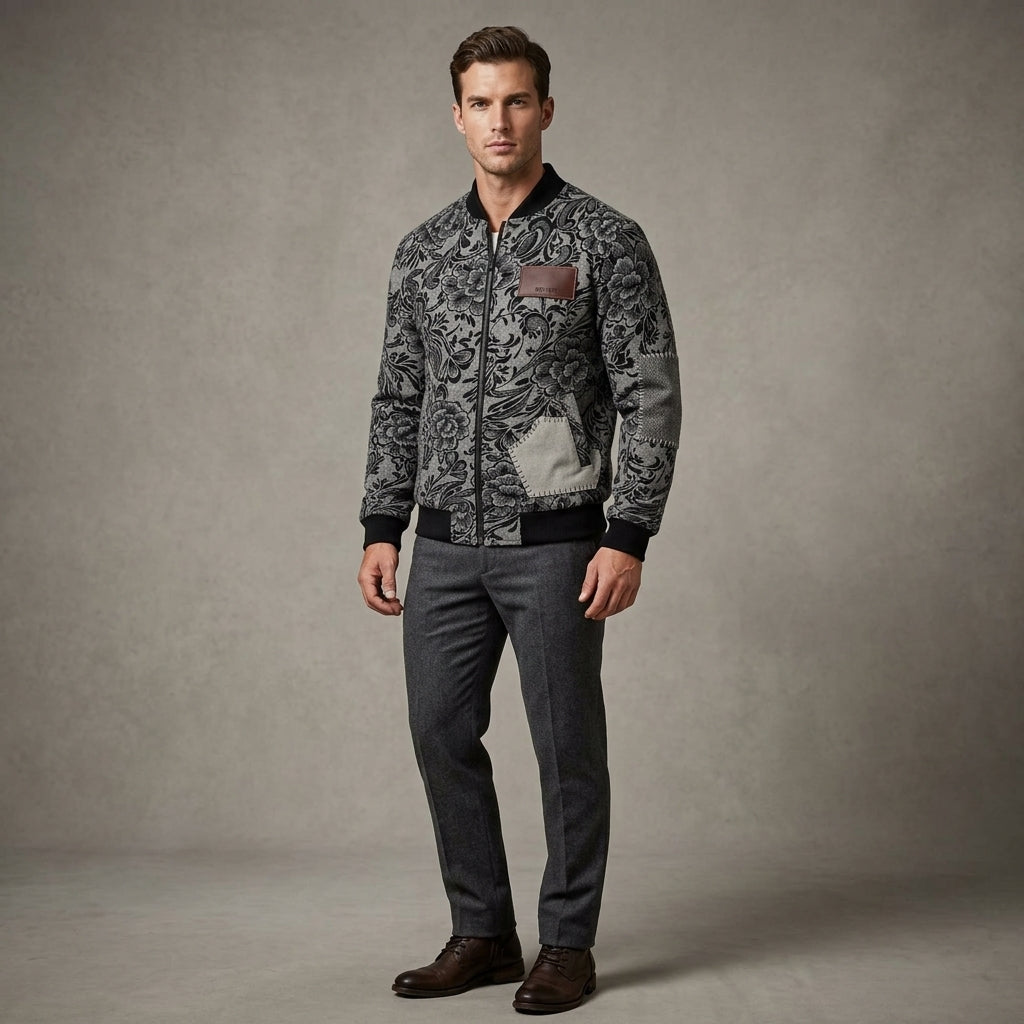 Men’s Heated Wool Bomber Jacket – Winter Warm Motorcycle Varsity Jacket