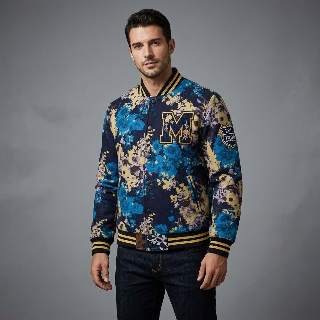 Men’s Slim Fit Wool Bomber Jacket – V-Neck Winter Windbreaker with Canvas Fabric