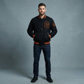 Men’s Black Wool Varsity Jacket – Orange Lining Letterman Streetwear Style