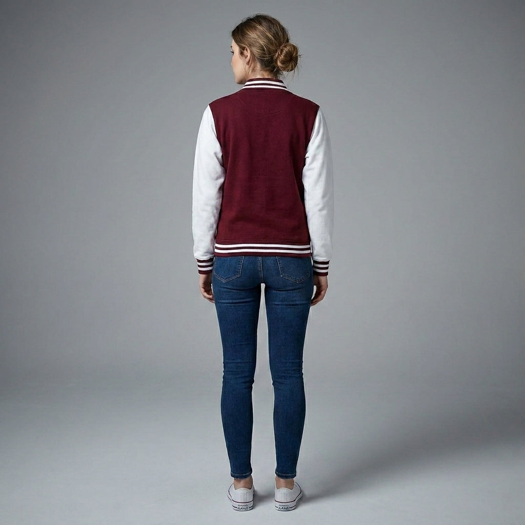 Maroon & White Back-to-School Women’s Varsity Letterman Jacket