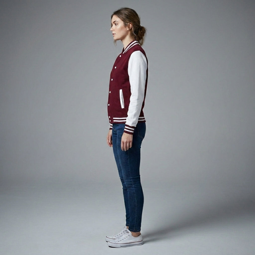 Maroon & White Back-to-School Women’s Varsity Letterman Jacket