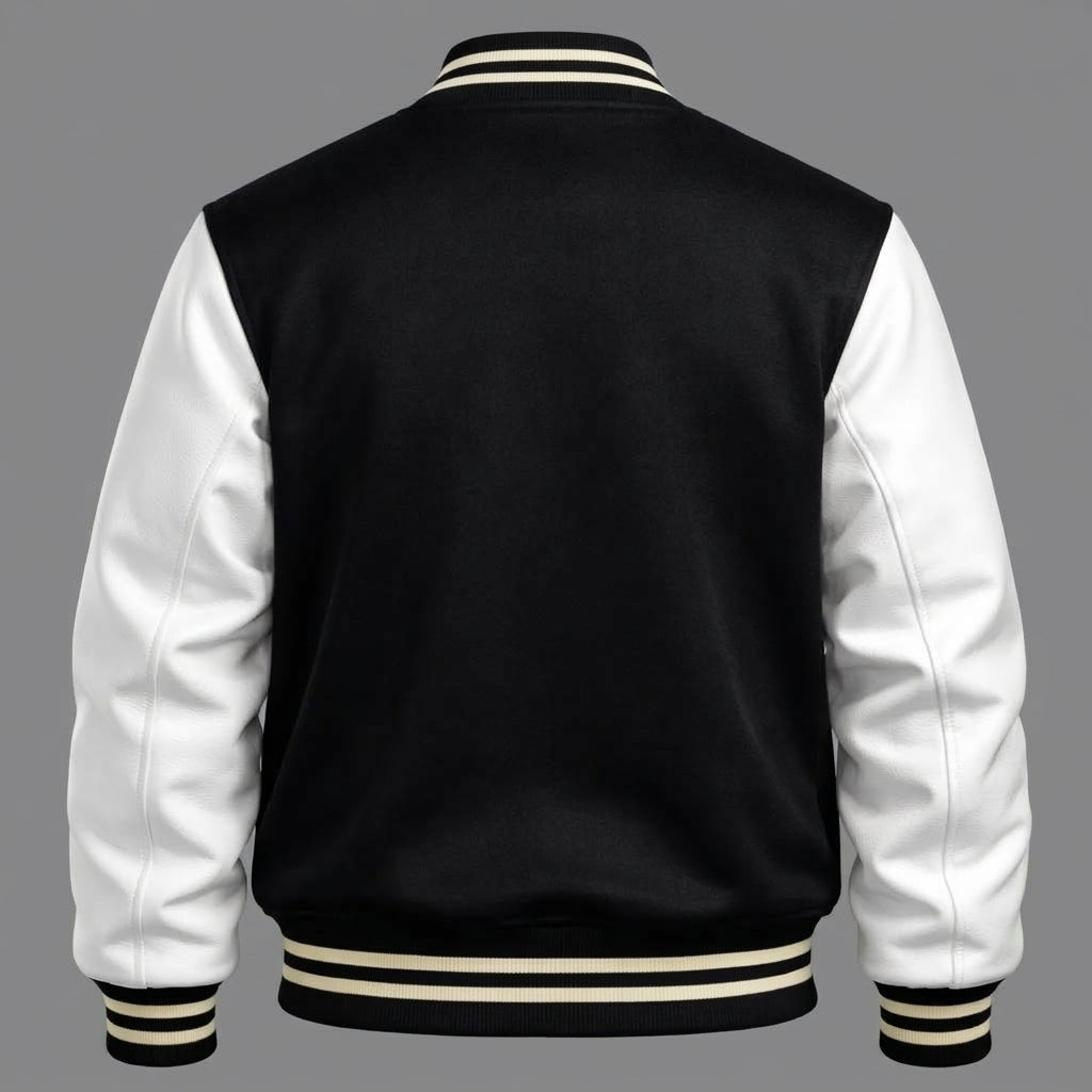 Men’s Classic Black & White Varsity Jacket – Letterman Baseball Bomber