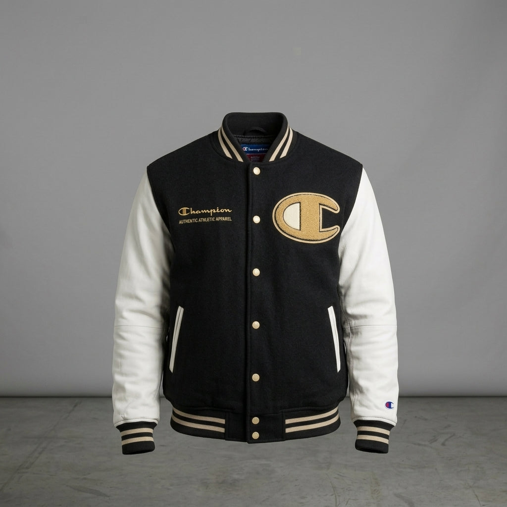 Men’s Classic Black & White Varsity Jacket – Letterman Baseball Bomber