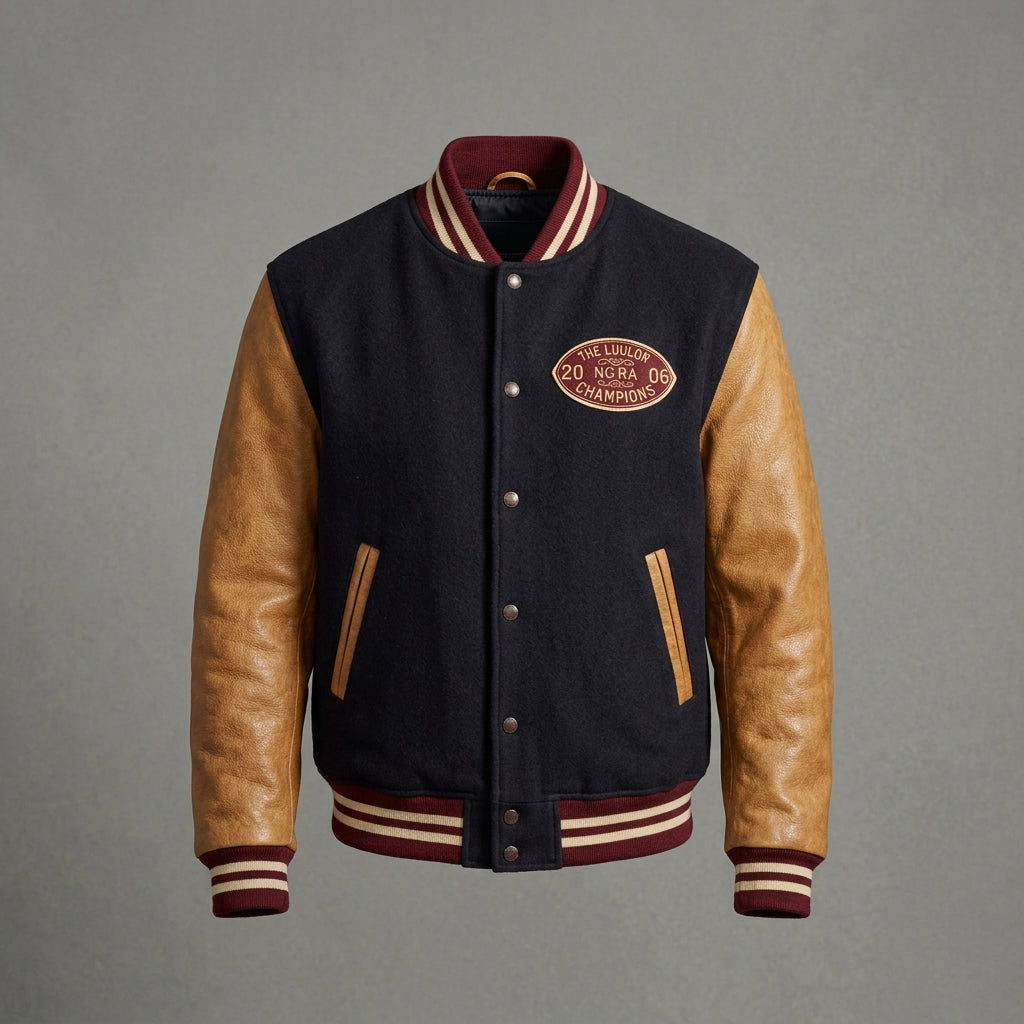 Men’s Basketball Champions Varsity Jacket – Navy Wool & Tan Leather