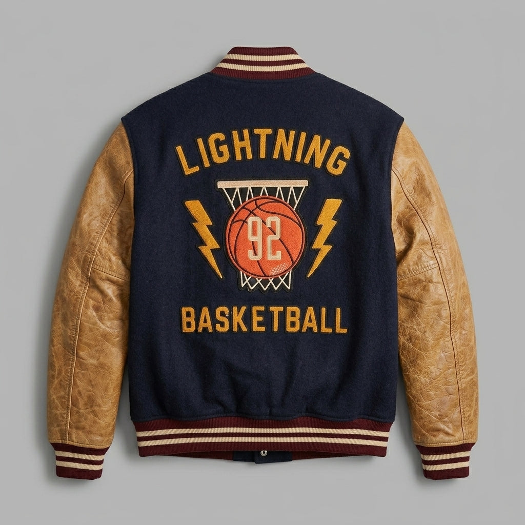 Men’s Basketball Champions Varsity Jacket – Navy Wool & Tan Leather