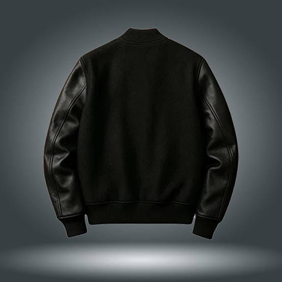 Men’s Fashion Varsity Bomber Jacket – Splicing Leather Sleeves