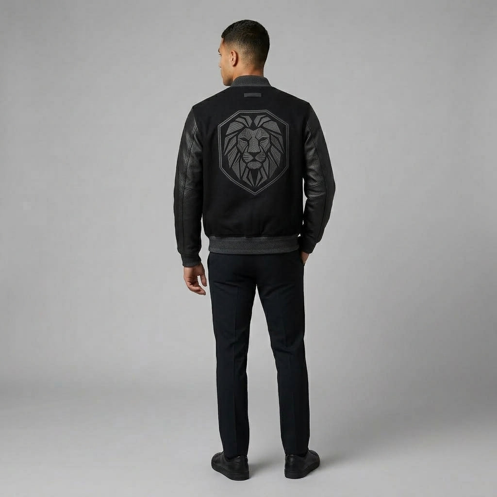Men’s Black Wool Bomber Varsity Jacket – Classic Letterman Style