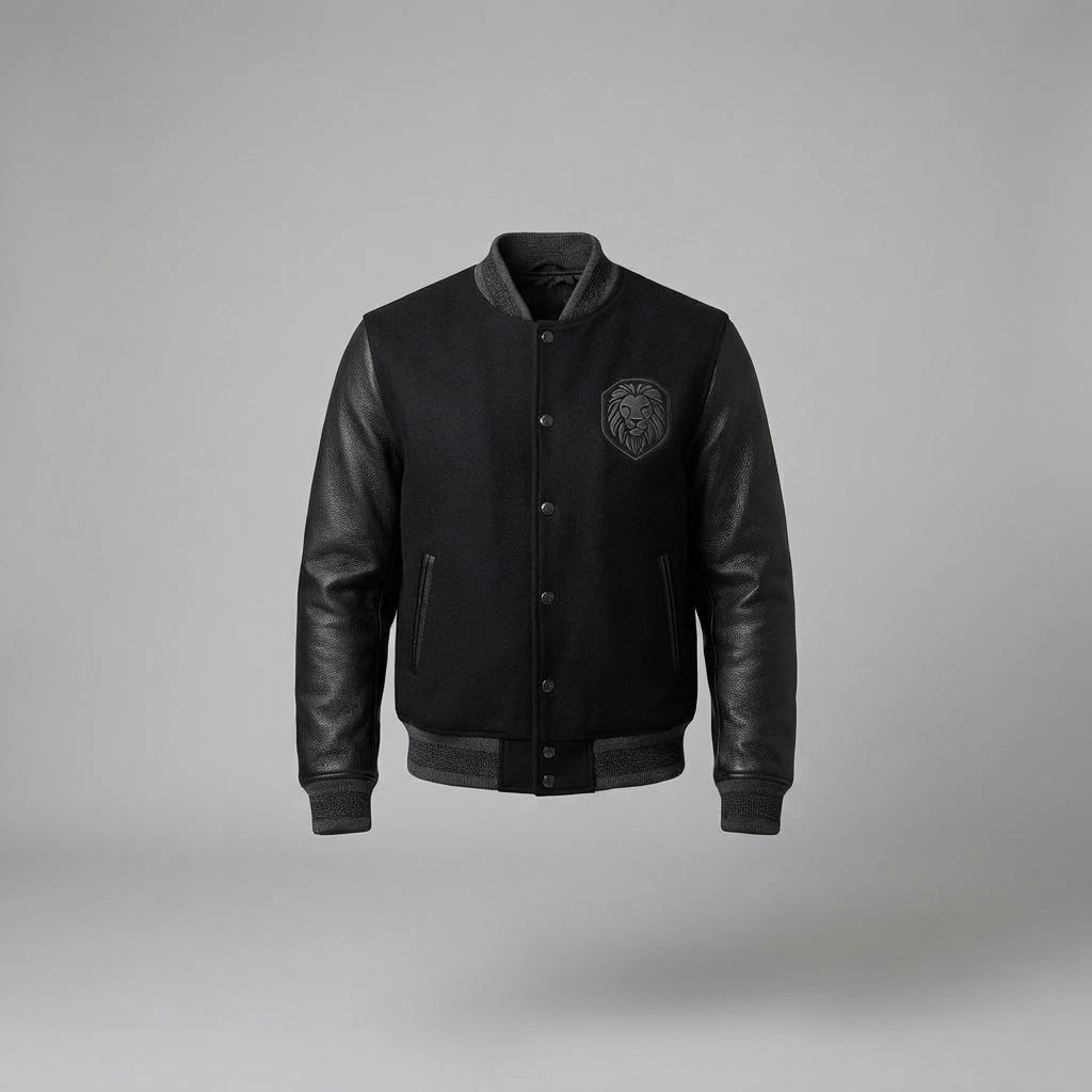 Men’s Black Wool Bomber Varsity Jacket – Classic Letterman Style