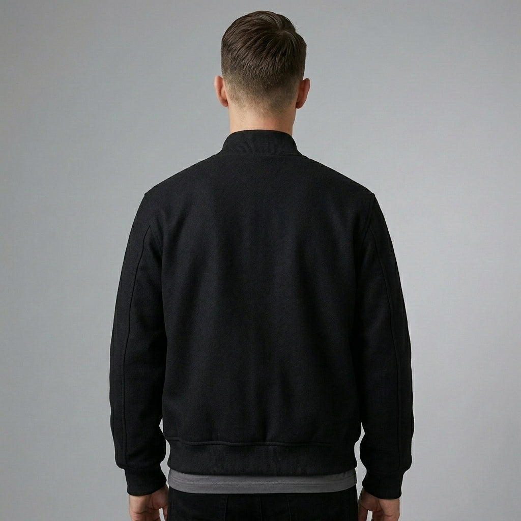Men’s Black Wool Varsity Jacket – Personalized Letterman Bomber with Custom Logo