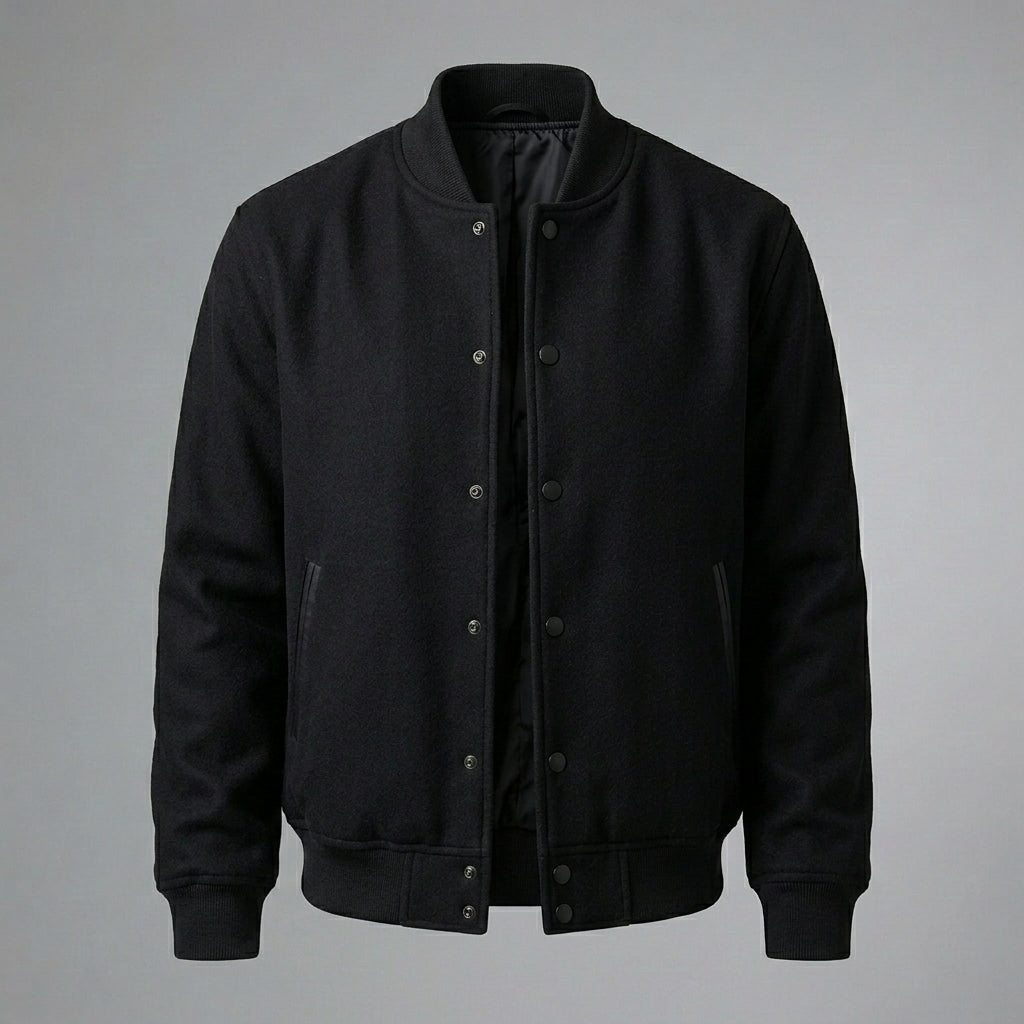 Men’s Black Wool Varsity Jacket – Personalized Letterman Bomber with Custom Logo