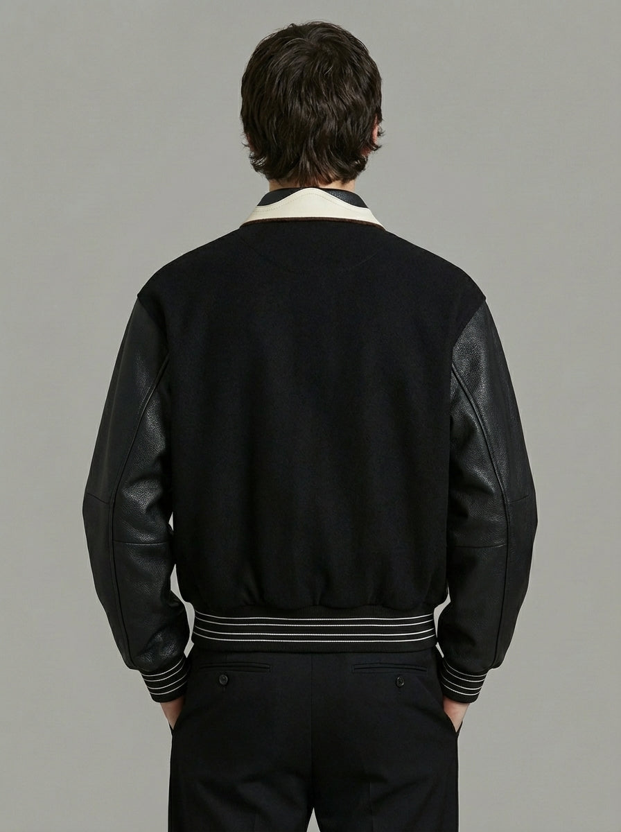 Men’s Black & White Varsity Jacket – Letterman Bomber