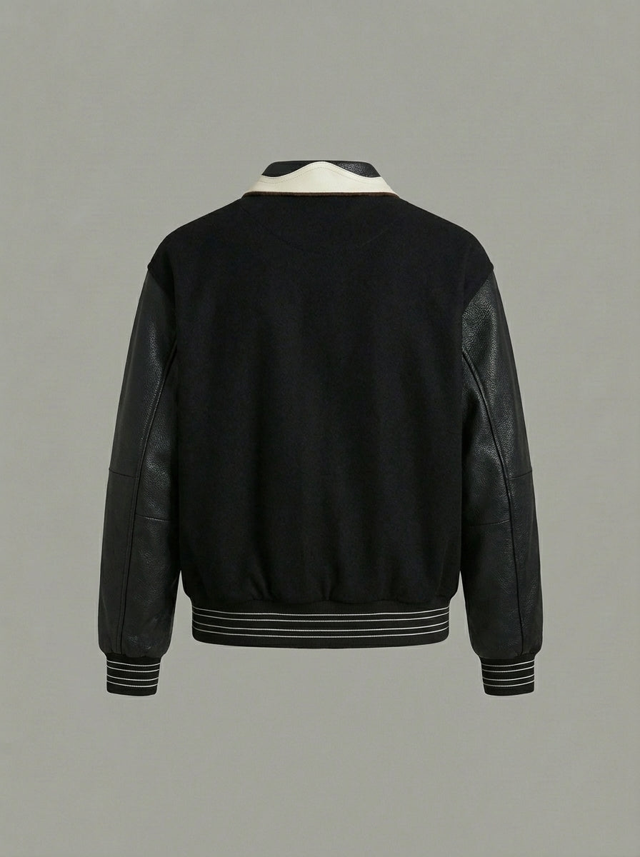Men’s Black & White Varsity Jacket – Letterman Bomber