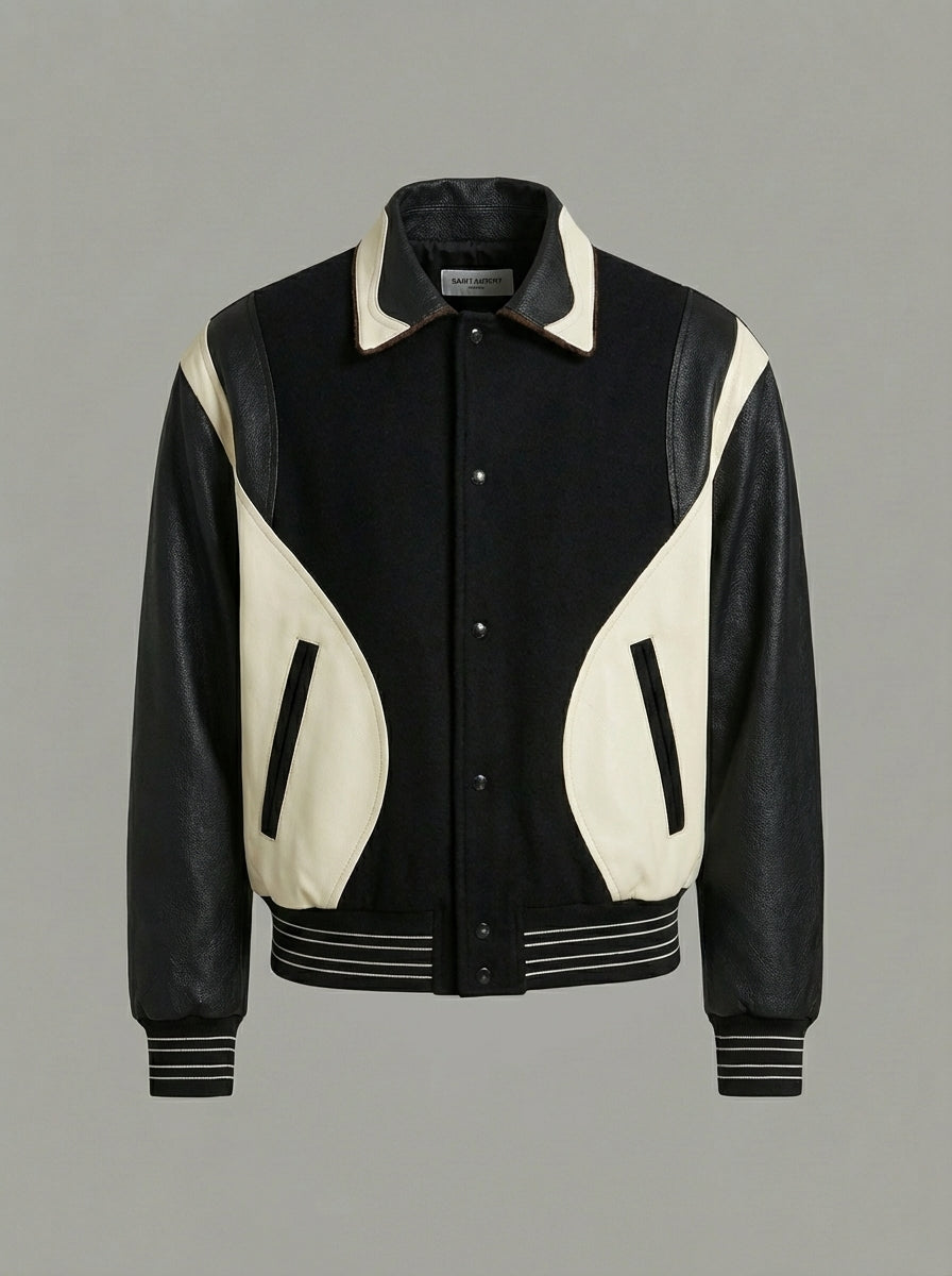 Men’s Black & White Varsity Jacket – Letterman Bomber