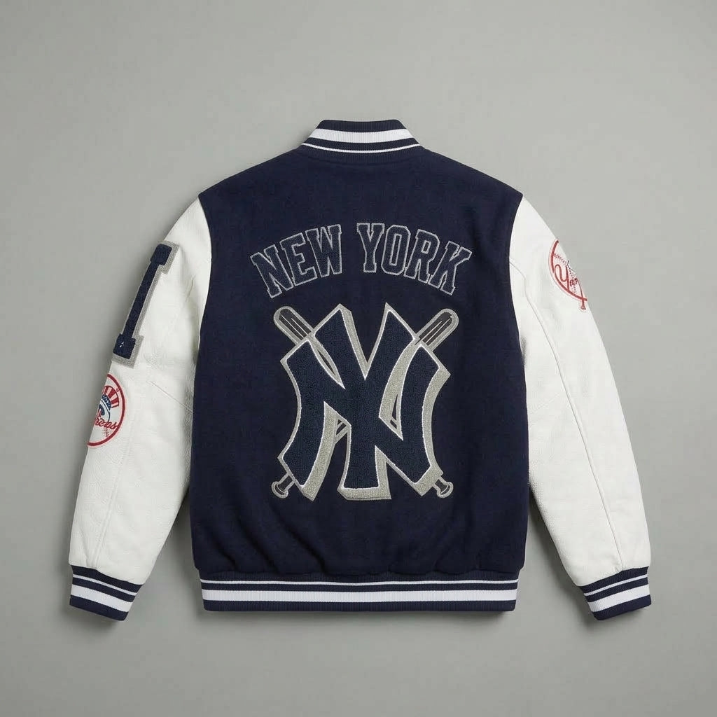 Men’s Blue & White Wool Varsity Letterman Jacket