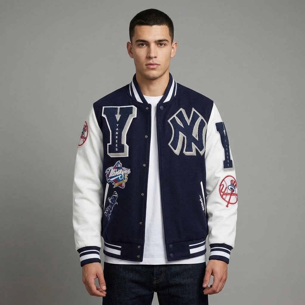Men’s Blue & White Wool Varsity Letterman Jacket