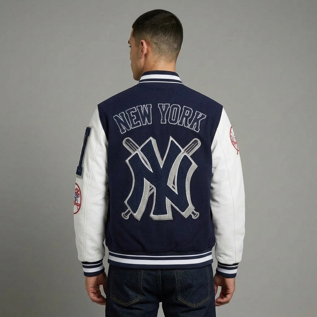 Men’s Blue & White Wool Varsity Letterman Jacket