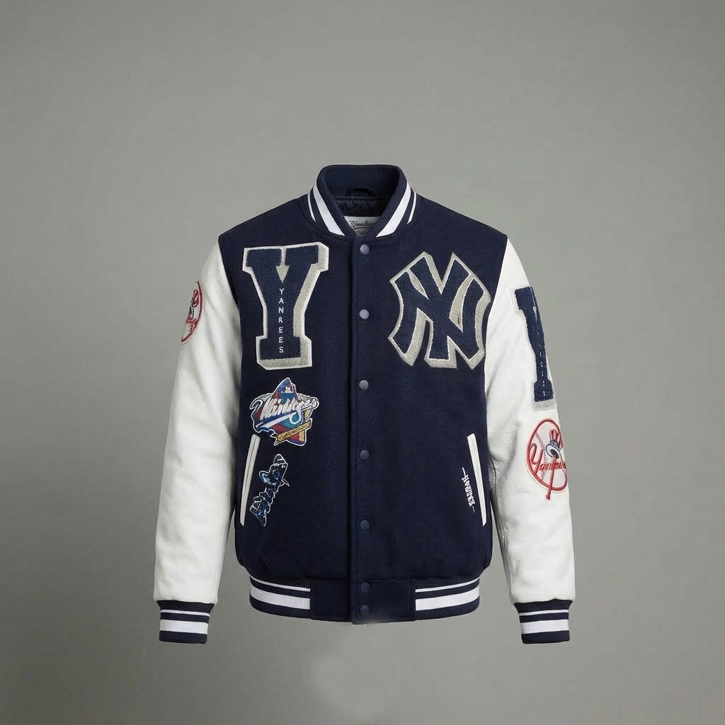 Men’s Blue & White Wool Varsity Letterman Jacket