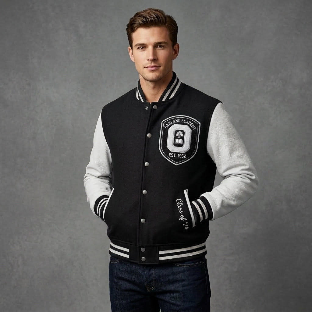 Men’s Casual Varsity Jacket – Regular Fit Letterman Bomber Fleece