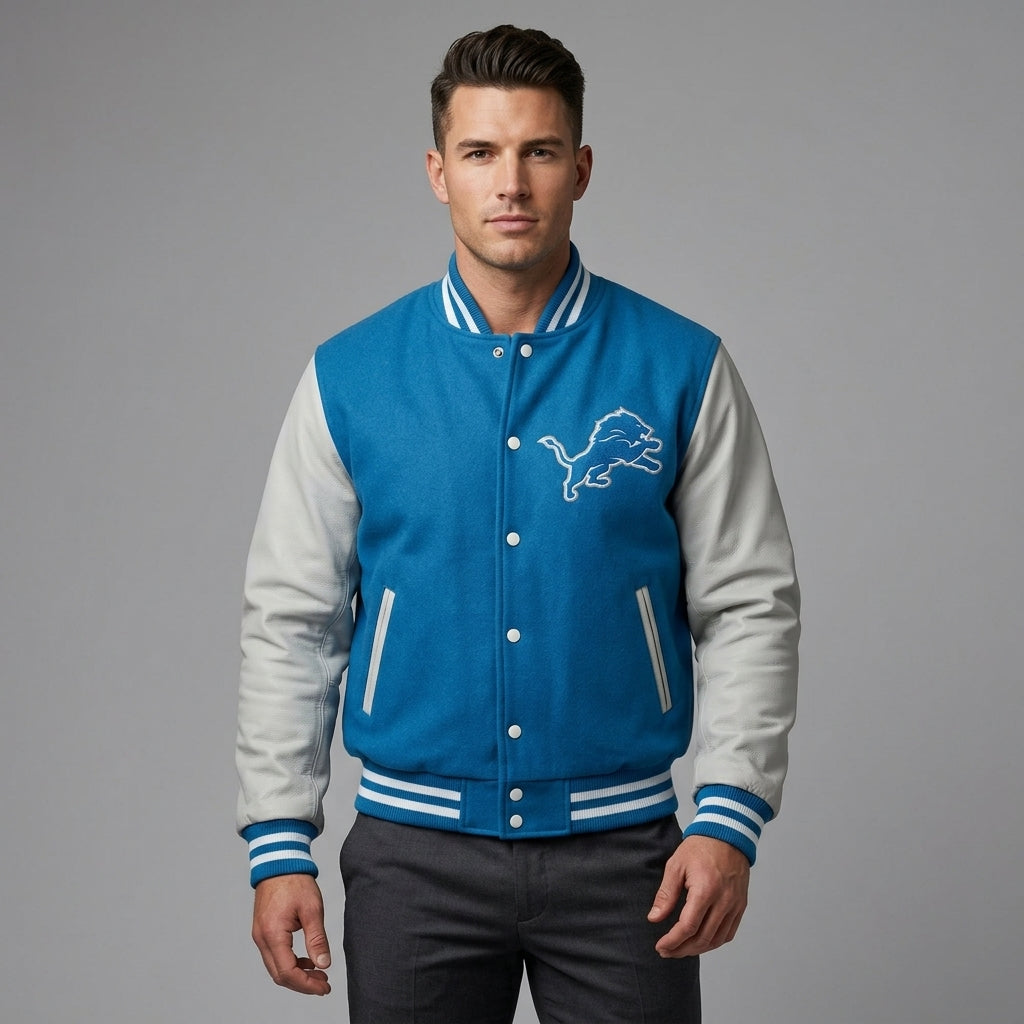 Men’s Classic Wool & Leather Varsity Bomber Jacket