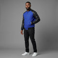 Men’s Cobalt Blue Wool Varsity Jacket – Black Leather Sleeves Letterman