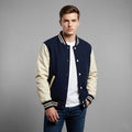 Men’s Dark Blue & White Leather Sleeve Varsity Jacket