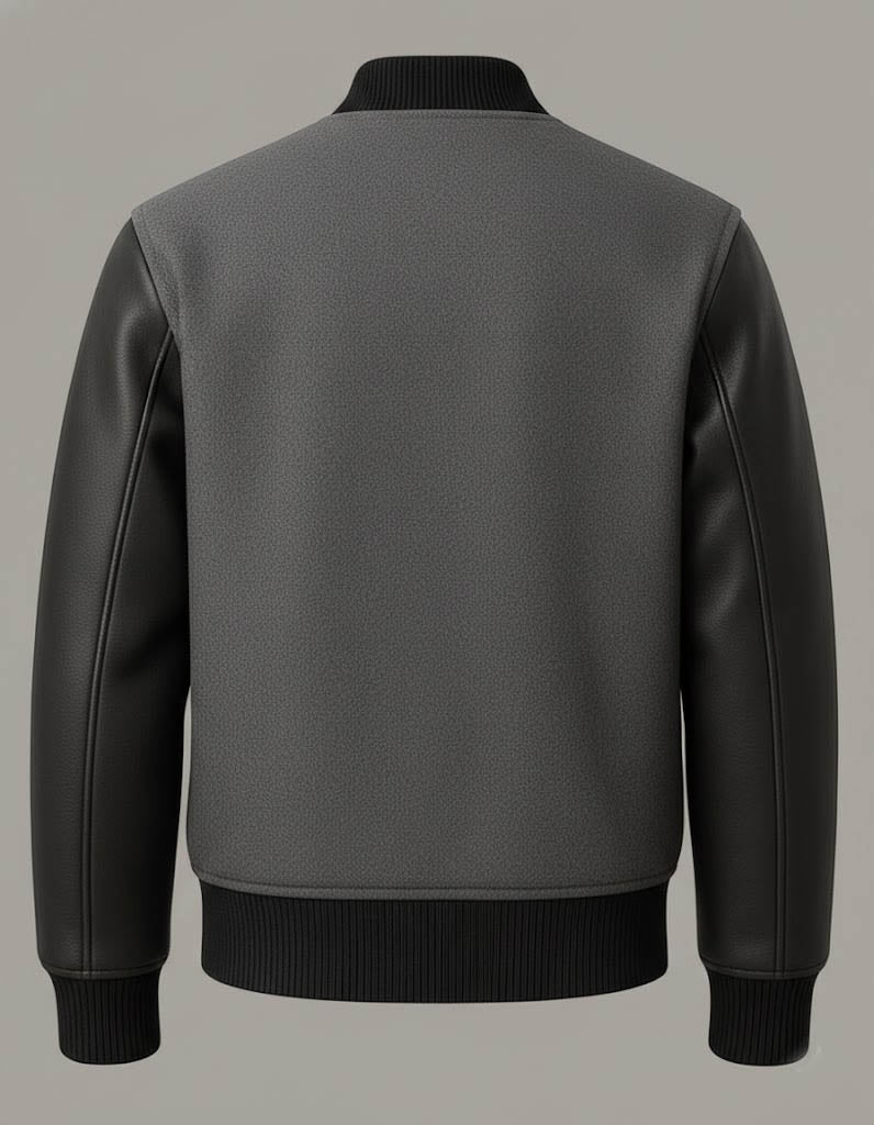 Men’s Grey Body & Black Leather Sleeves Varsity Jacket