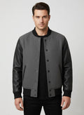 Men’s Grey Body & Black Leather Sleeves Varsity Jacket