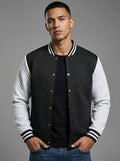 Men’s Lightweight Varsity Jacket – Black & White Waffle Letterman Bomber